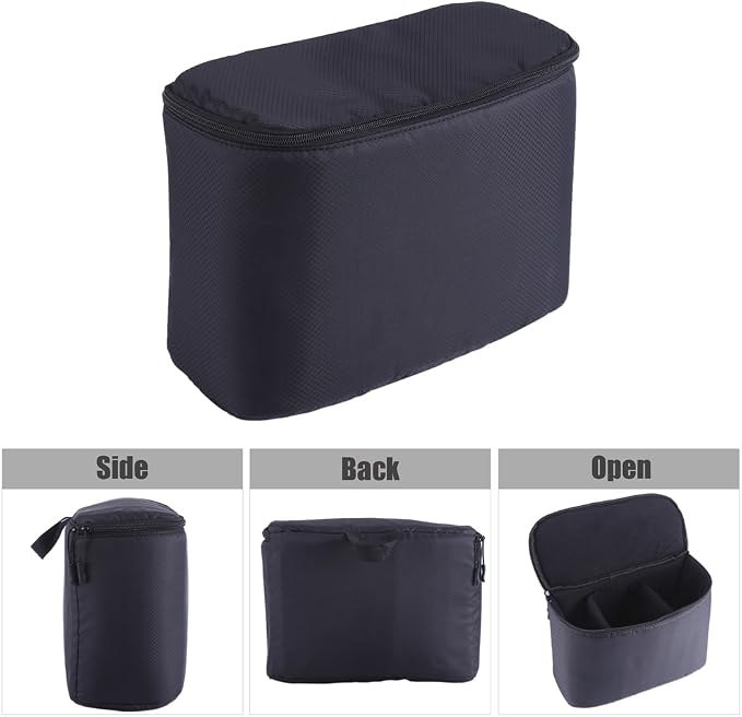 Camera Insert Bag, Universal Liner Lens Pouch DSLR SLR Padded Insert Case Partition Inner Bag with Hanging Strap Shockproof for Mirrorless Cameras, Lenses(Black) - Image 6