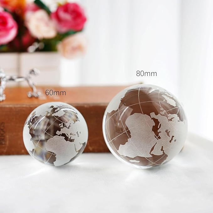 3.15in Crystal Earth Globe with Stand Glass World Globe Paperweight | Premium K9 crystal Includes metal stand Ready for desk office bookshelf and home display - Image 6