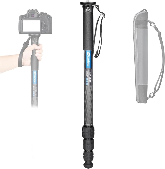 LEOFOTO 65" Lightweight Travel Carbon Fiber Monopod, 4 Section Professional Video Monopod with Wrist Strap for DSLR Mirrorless Camera, Max Load 18kg/39.68lb by TAKINGITFURTHER-LEOFOTO