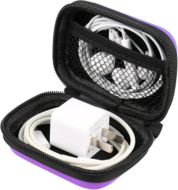 Earbud Case, RISETECH Earphone Case Holder Hard EVA Headphone Small Zipper Pouch Compatible with Wireless in-Ear Headset, SD Cards, USB Charger Cable, AirPods, Sony Wired Earbuds with Keychain -Purple - Image 2