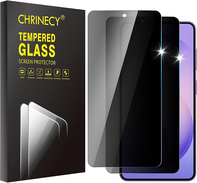 2 Pack Privacy Screen Protector for Samsung Galaxy S26, Tempered Glass Film, 9H Hardness, Anti-Scratch, Premium HD Clarity, Case Friendly, Easy Installation by CHRINECY