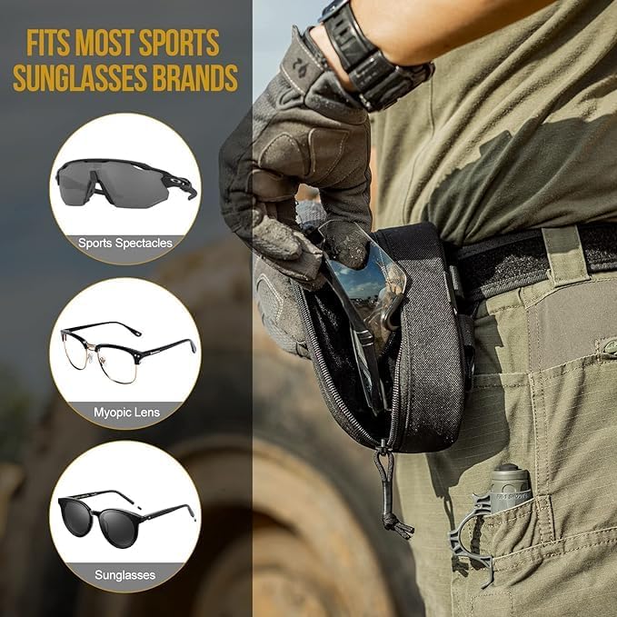 ONETIGRIS Hard Shell Sunglasses Case MOLLE Tactical Eyeglasses Pouch | Fits Most Regular Glasses, 1000D Nylon Glasses Case, Shockproof & Crush-Proof PP Liner, Inner Pocket, Two Way Zipper - Image 3