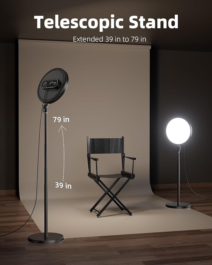 Large Ring Light with 79" Stand, 6500K Professional Full-Screen Big Ring Light with Stand and Phone Holder, Selfie Light with Remote for Studio Video Photography, TikTok, YouTube, Live Stream - Image 3