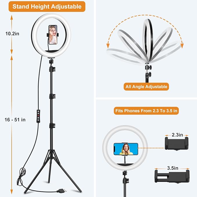 10.3" Selfie Ring Light with Stand and Phone Holder, 73" Tripod 96 RGB Mode | Remote for iPhone &Android Camera. LED Halo Light for Photo/Video Recording/TikTok/Makeup. Vlogging Circle Ringlight Dimmable - Image 6