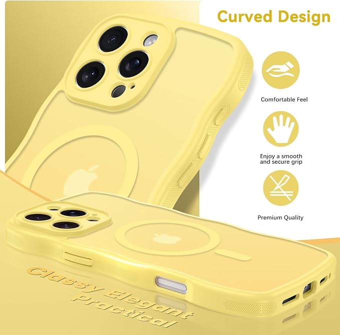 BENTOBEN Magnetic for iPhone 16 Pro Max Case, Cute Wavy [Full Camera Protection][Compatible with MagSafe] Matte Anti-Slip Bumper Women Girls Girly Protective Cover for 16 Pro Max 6.9" 2024, Yellow - Image 2