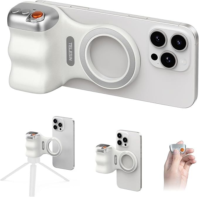 Magnetic Phone Camera Grip,Shooting Holder Selfie Handle Snap(White) | Wireless Shutter for iPhone 17 16 15 14 Android Cellphone Vlog Photography by Keledz
