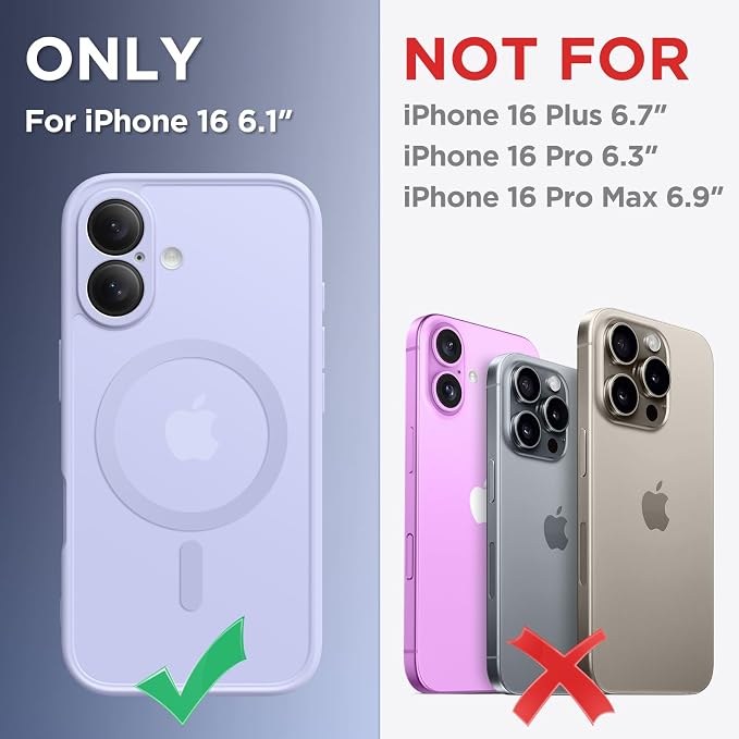 CAPRARO for iPhone 16 Case, Compatible with MagSafe Lilac | Upgraded [Full Camera Protection] Protective Translucent Matte Women Girl Magnetic Phone Case Cover, Lilac - Image 2