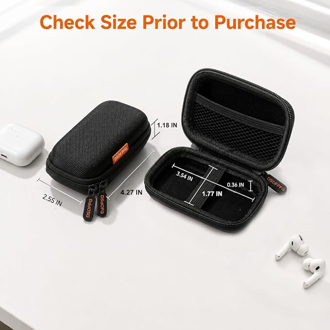 Mini Black Earbud Case, Small Hard Shell Carrying Case, Pocket-Size Pouch | Rectangle Zipper Case for Wired Earbuds, Apple Airpods, Earpods, IEM, Earplugs, Hearing Aids, in-Ear Monitor, USB Flash Drive - Image 3
