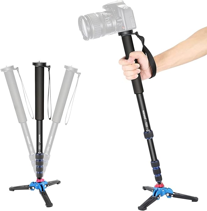 NEEWER Extendable Camera Monopod with Detachable and Foldable Stand Base | Aluminium Alloy, Height 52-168 cm, Compatible with Nikon Sony DSLR; Maximum Load of 5 Kg by Neewer