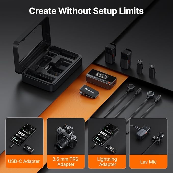 Saramonic Air Wireless Microphone for iPhone/Camera/Android, 11g Ultralight, 48kHz/24-bit,120dB Max SPL, 2 Lavalier Microphones, 300m Range, Noise Cancelling, Vlog, Streaming - Image 4
