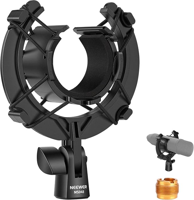 NEEWER Microphone Shock Mount, Mic Holder for Stand & Boom Arm with Elastic Ropes & 3/8" to 5/8" Screw Adapter, Fits Mics of 1.8" to 2" (46 to 50mm) Diameter, MS048 by Neewer