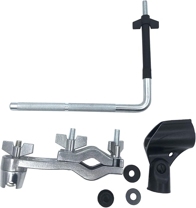 Drum Set Microphone Mount Holder, Drum Rack Mounting Clamp with L Shaped Mic Mount Arm Shock Mount Microphone Clip, Microphone Stand for Hi-Hat Cymbal Stand Percussion Drum Set - Image 2