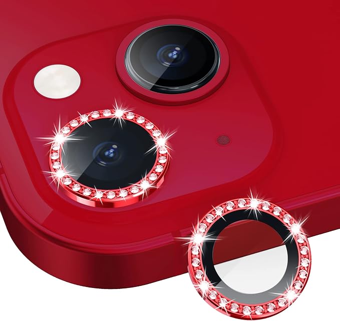 for iPhone 13/13 Mini Camera Lens Protector Bling Diamond, Red | Individual Metal, 9H Hardness, Scratch Resistant, Shockproof, Drop Protection, Case Friendly, Stylish Accessories by Xfilm