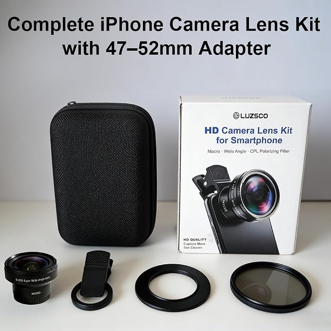 3-in-1 Macro & Wide Angle Lens for iPhone with CPL Filter | 12.5X Macro Detail, 0.45X Wide Angle, Circular Polarizer, 47–52mm Adapter Ring, Versatile Photography Setup - Image 9