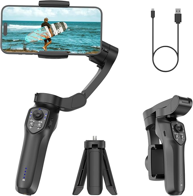 COMITOK L7C Pro, Gimbal stabilizer for iPhone, Phone Stabilizer for Video Recording with Face/Object Tracking, 3-Axis Gimbal for Android & iPhone 15 Pro Max, Foldable Phone Gimbal Vlog Recording by COMITOK