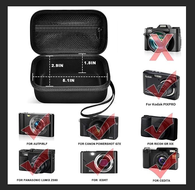 Digital Camera Case for Travel & Cruises, Case Only, Black Inner | for Duluvulu for Oiadek for Zostuic for TEBNGIHNM for Canon G7 X Mark III/II 4K Vlogging Camera, Mesh Pocket, Wrist Strap - Image 2