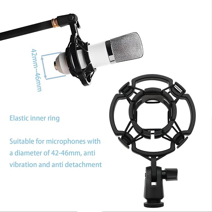 Universal Microphone Shock Mount for 42-46mm Mics, Professional Anti-Vibration Holder with 3/8" or M16 Thread, Compatible with Studio Condenser Microphone for Recording, Podcasting, Streaming - Image 5