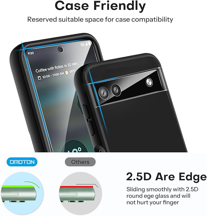 OMOTON 3+2 Pack Screen Protector for Google Pixel 6a (6.1 Inch 2022 Release), 3 Pack Tempered Glass Screen Protector & 2 Pack Camera Lens Protector, Bubble Free/Scratch Resistant - Image 5