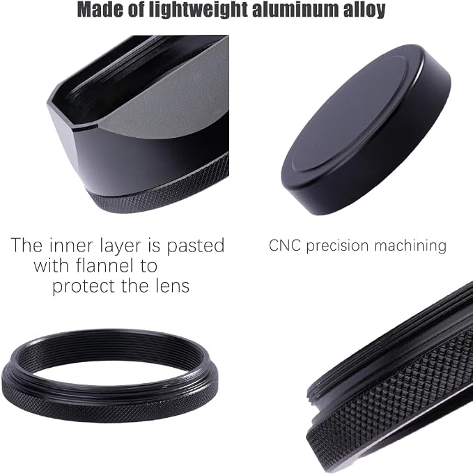 Metal Square Lens Hood (with Cap) with 49mm Adapter Ring for Fujifilm X100V/X100VI Camera Accessories (X100VI-Lens Hood-Black) - Image 3