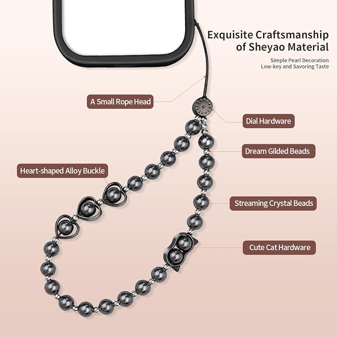 Phone Charm Beaded Strap Cute Cell Phone Wrist Straps String Accessories Hand Aesthetic Lanyard Wristlet Chain for iPhone 17 Pro Camera Case AirPods Bags Keychains Women Girls Gray Pearl - Image 9
