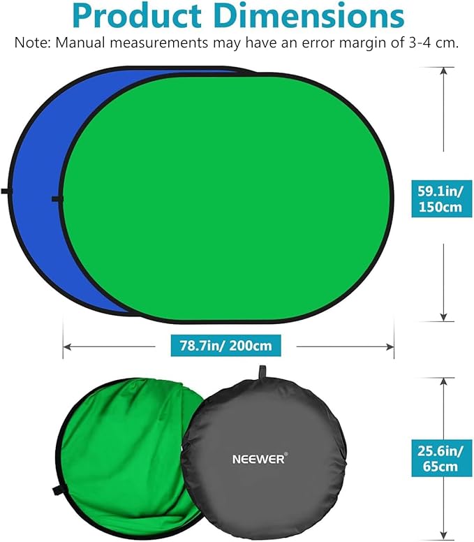 NEEWER Chromakey Backdrops, Double Sided Green Screen and Blue Screen, 2 in 1 Collapsible and Reversible Background for Photography, Gaming and Live Streaming, 5'×6.6'/1.5m×2m (Green/Blue) - Image 4
