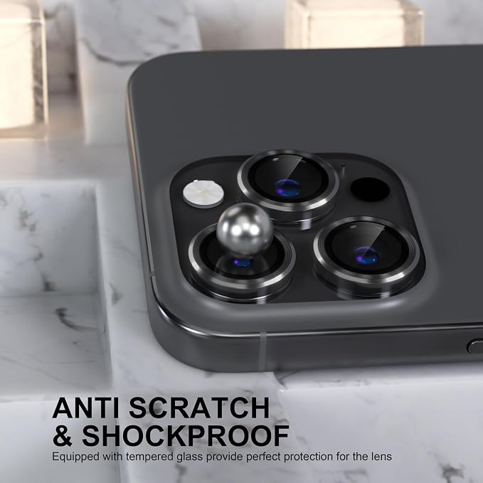 Choiche for iPhone 16 Pro/iPhone 16 Pro Max Camera Lens Protector | Ultra HD, 9H Tempered Glass Camera Cover Screen Protector Metal Ring Decoration Accessories (Black) - Image 3