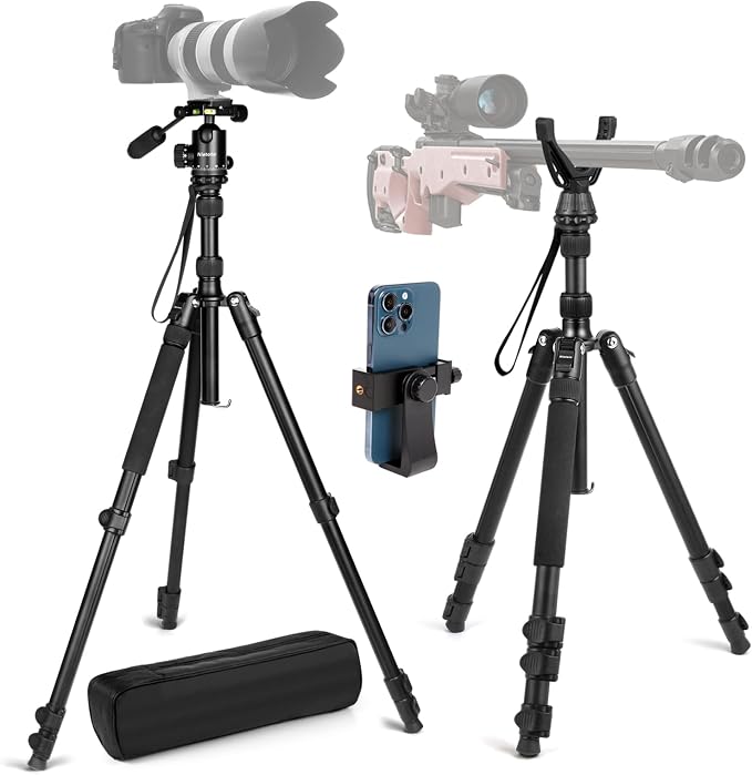 2 in 1 Camera Tripod & Hunting Stand Foldable, 68" Ball Head Tripod for Camera and Phone, Heavy Duty Tripod for DSLR Camera Lasers Binoculars Telescope Spotting Scope, Min Size 16.5" with Bag - Image 2