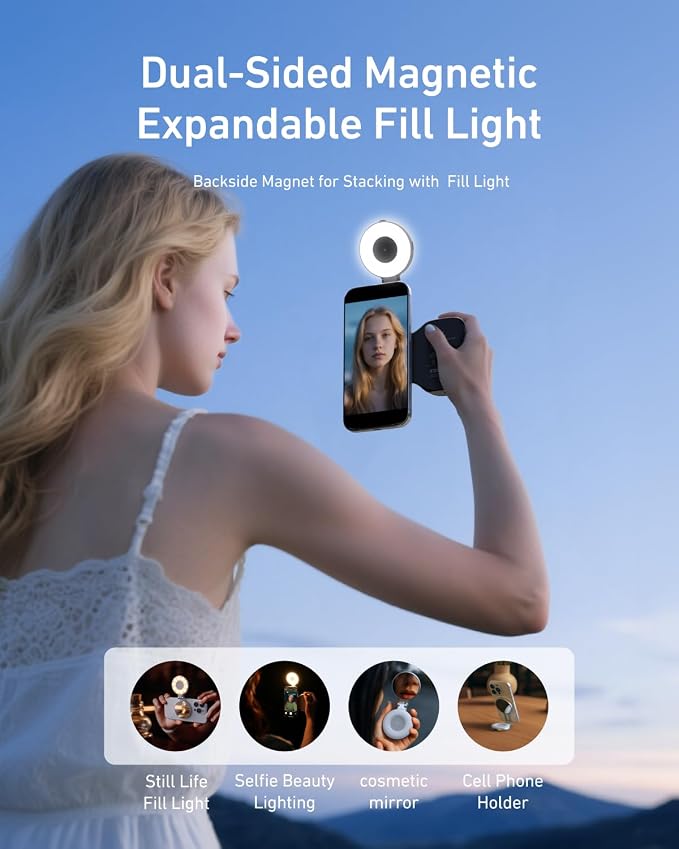 TELESIN Fun Shot Magnetic Phone Camera Grip with Magnetic Selfie Light Kit | Phone Selfie Grip Creator Kit for iPhone Magsafe & Android Native Camera Selfies/Photography/TikTok/Zoom Calls/Video (Black) - Image 2