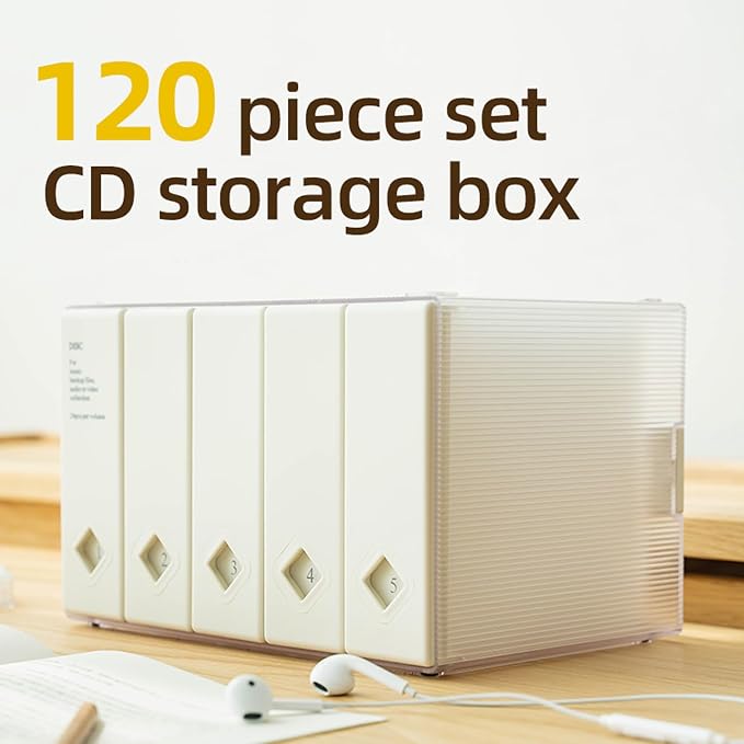 CD Case, 120 Capacity CD/DVD Case Holders Wallet Hard Plastic DVD Disc Cases Storage Binder for Car Home Office Travel (1, 120 Capacity White) - Image 2