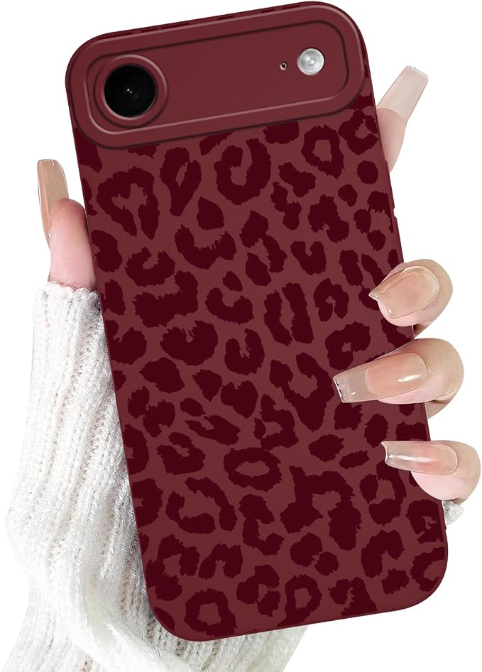 Cute Burgundy Cheetah Print Phone Case for iPhone Air 6.5" | Aesthetic Leopard Pattern Design Cover Full Camera Lens Protective Shockproof Soft Slim TPU Funda for Women Girls by Unknown