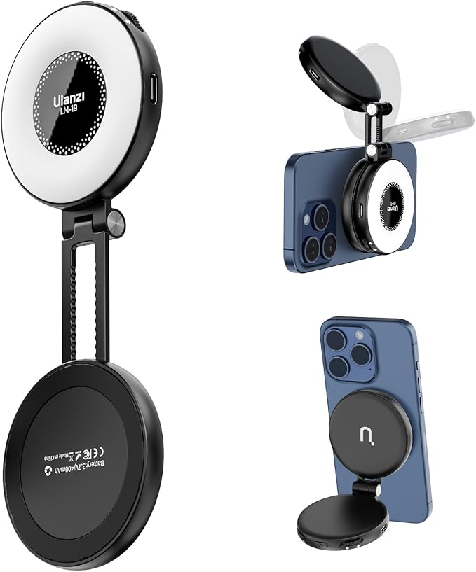Fill Light Magnetic LED Phone Light Attachment Selfie Ring Light Brightness | LM19 Magnetic Phone Fill Light Adjustable Compatible with iPhone Smartphone Vlogs/Photography/Video Conference Color Black by UURig