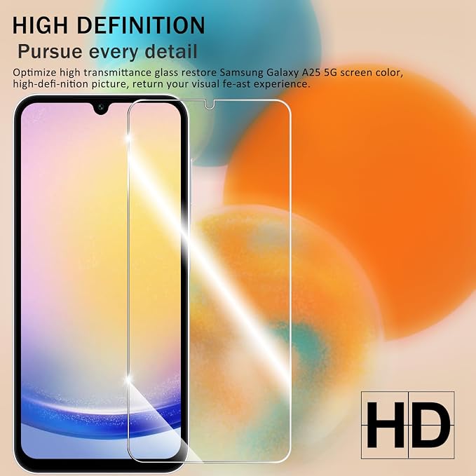 Galaxy A25 HD Clear Tempered Glass Screen Protector + Camera Lens Protectors, [2+2 Pack] [3D Glass] [Anti-Glare] [Bubble-Free] Screen Protector Glass For Samsung Galaxy A25 - Image 6
