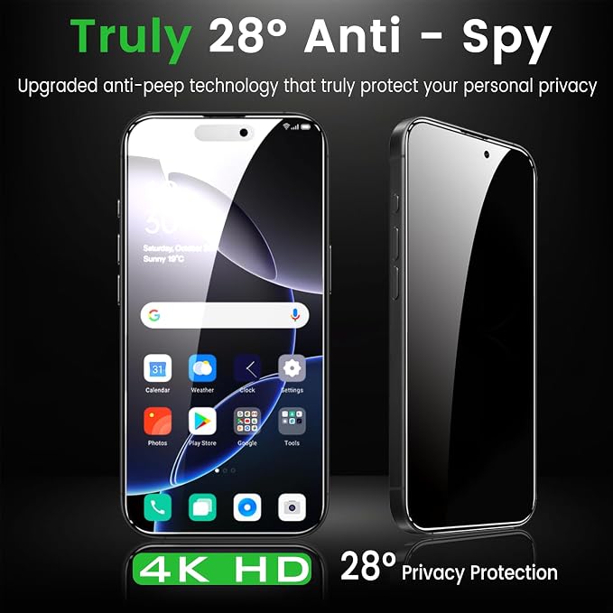 Romkasi 4 Pack Privacy Screen Protector for iPhone 16 Pro 6.3 Inch with 4 Pack Camera Lens Protector, Anti Spy Tempered Glass Film, Anti-Scratch, Touch Sensitive, Case Friendly - Image 3