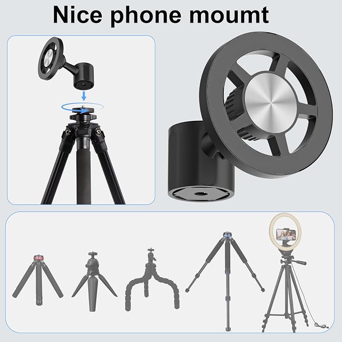 Magnetic Phone Tripod Mount for MagSafe, iPhone Tripod Mount Adapter with 1/4" Screw Hole, Phone Tripod Attachment Compatible with iPhone 17/16/15/14/13/12 . - Image 4