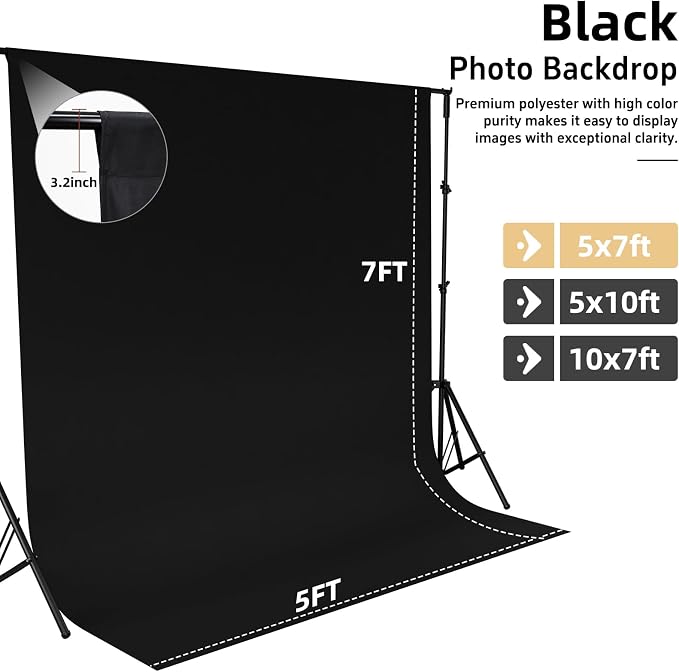 Black Photo Backdrop for Photography Photoshoot Background, 5x7FT | Multipurpose Screen for Portrait Studio Video Recording Halloween Party Non-Reflective Easy Setup High Density - Image 4