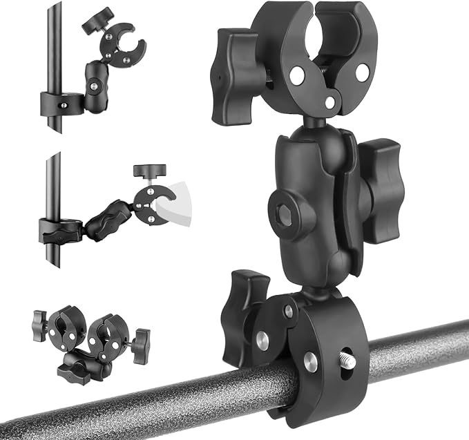Double Clamp Mount Umbrella Chair Clamp with 360° Magic Arm, Umbrella Holder Clip for Chair Wheelchair Stroller Light Stand, Photography Reflector, Motorcycle, Live Scope Pole, Photo Boom Stand by JEBUTU
