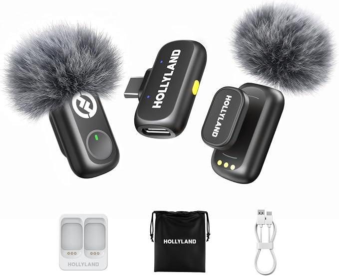 Hollyland Lark A1 Wireless Microphone for iPhone & Android, 48kHz/24-bit Studio Audio, 3-Level Noise Cancellation, 200m Range, Magnetic Mini Mic for Video Recording & Live Streaming (2TX + USB-C RX) by Hollyland