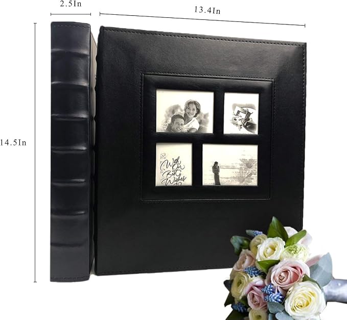 RECUTMS 500 Photo Album 4x6 Pictures Large Leather Albums for Wedding Blue | Black Pages, Horizontal Vertical Pockets, Big Photobook for Travel Family, DIY Cover Window, Birthday Gifts, Baby Memory Book - Image 2