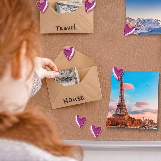 50 pcs of Cute Soft Wooden Board thumbtack with Golden Hearts can be Used for Photo Walls, memos, whiteboards, and Decorative thumbtack (Red) - Image 4