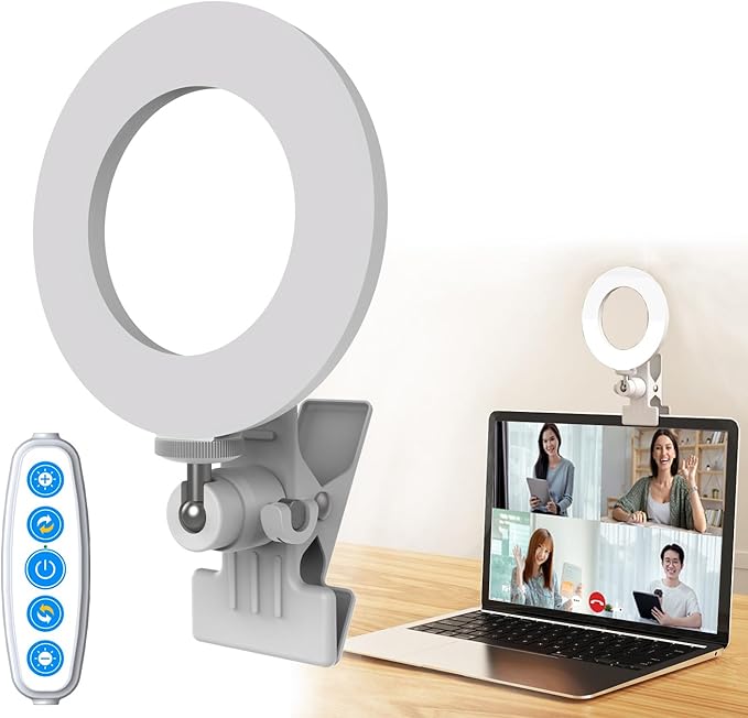Ring Light 5 Inch USB Portable, 3200K-6500K Dimmable LED Clip on for Laptop Computer Monitor Phone, Content Creator Makeup Conference Selfie Video (White) by SELFILATechnology