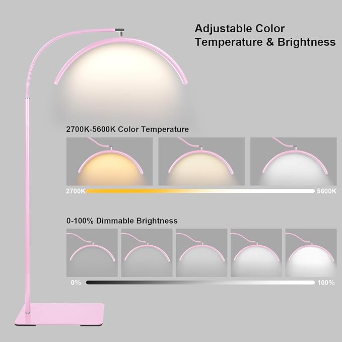 Half Moon LED Floor Light - Professional Shadow-Free, Dimmable Lamp | for Lash Techs, Estheticians & Tattoo Artists | Eyelash Extensions, Nail Art, Home & Office (Pink) - Image 2