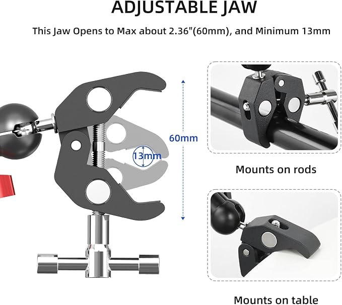 Super Clamp Mount Kit with 360° Ballhead Magic Arm – Universal Camera Mount with 1/4"-20 Screws for DSLR Camera,Led Lights,Action Cameras,and More - Image 4