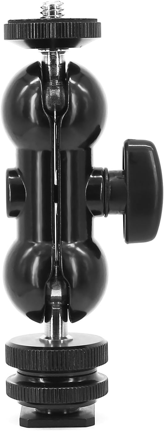 Ball Head Shoe Mount 1/4" Hot Shoe Mount Double Ballhead 1/4" Tripod Screw Multi-Function for LCD Monitors,Led Light,Microphone - Image 2