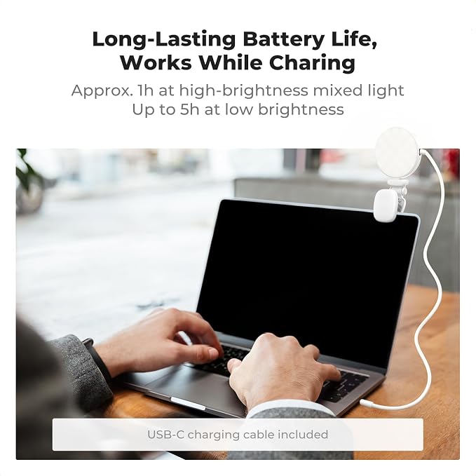 K&F CONCEPT LEDs Selfie Light, 3 Interface Modes, Rechargeable Phone Light | Ra95 CRI, 3-in-1 Mounts, 9 Light Modes, 600mAh Battery, 33g Pocket Size, White, C7 - Image 7