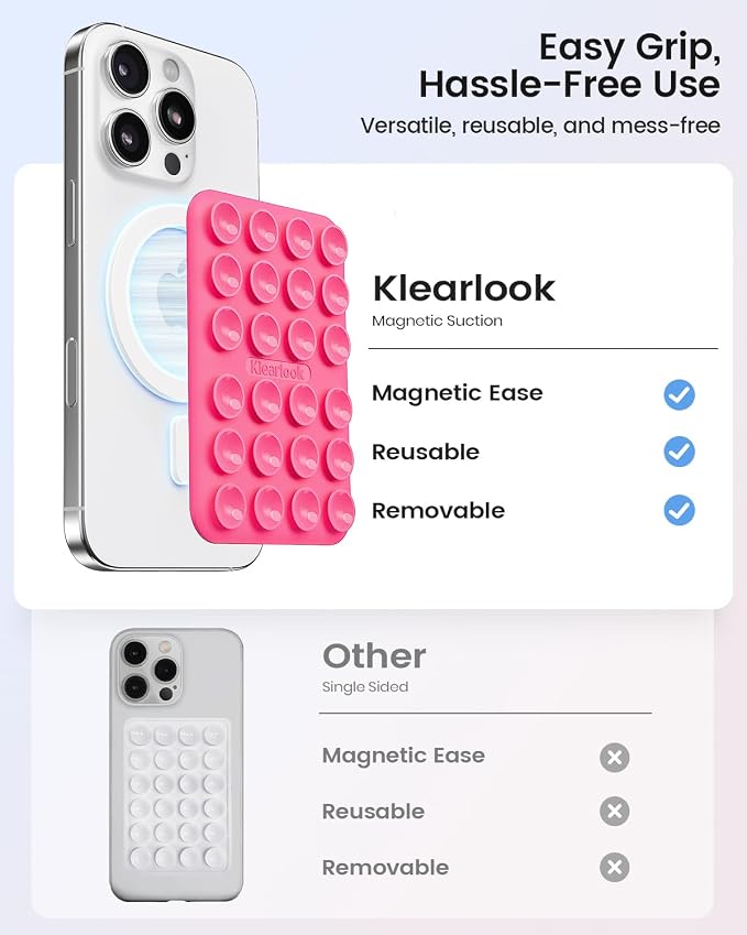 Klearlook Magnetic Suction Phone Mount for MagSafe Case, Hot Pink | Removable Sticky Phone Grip Holder for Hands-Free Makeup / Selfie / Vlog for TikTok & Instagram Influencer / Creator - Image 3
