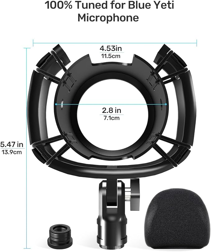 Custom Built for Blue Yeti Shock Mount with Pop Filter, 2026, Suspension | Anti-Vibration Elastic Suspension, Holder Clip & Screw Adapter, 2026 Upgrade, Compatible with Blue Yeti Mic, Podcast&Studio - Image 8