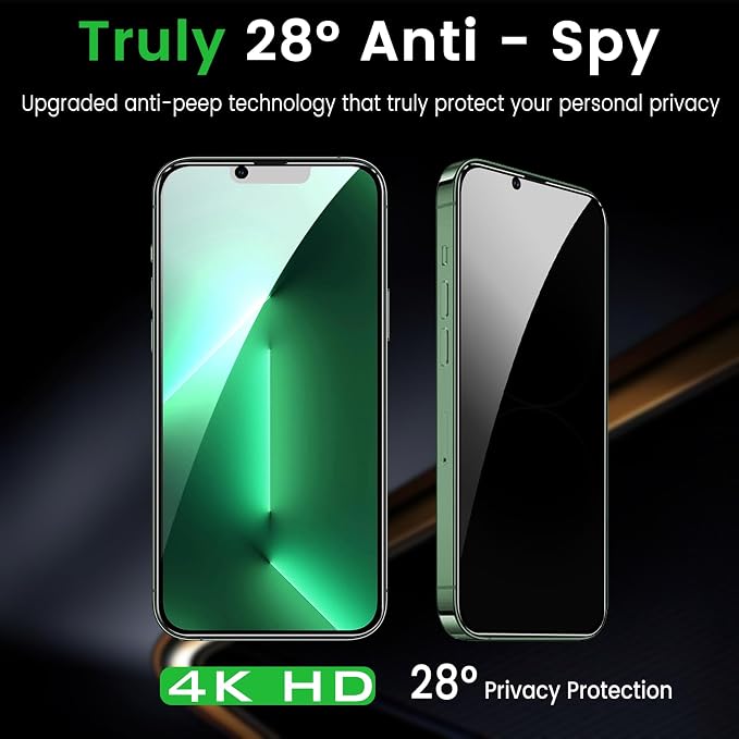 Romkasi 3 Pack Privacy Screen Protector for iPhone 13 Pro Max 6.7 Inch with 3 Pack Camera Lens Protector, Anti Spy Tempered Glass Film, Anti-Scratch, Touch Sensitive, Case Friendly - Image 4