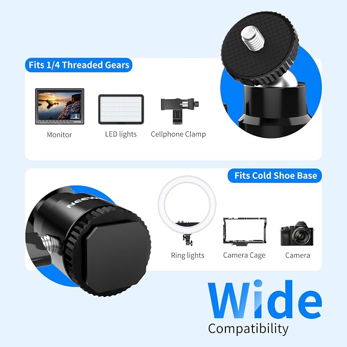 Neewer Mini Ball Head with Cold Shoe & 1/4” Screw, 2 Pack, 360° Swivel 90° Tilt Ballhead Camera Mount Hot Shoe Adapter for Camera, Camcorder, Smartphone, LED Video Light, Microphone, Ring Light, ST17 - Image 3