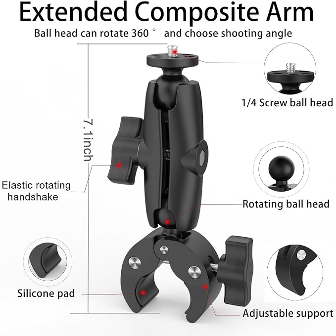 Super Mount Clamp Socket Arm 1/4"-20 Ball Head Adapter for Camera/Monitor/LED Lights/Microphone Accessories - Image 5