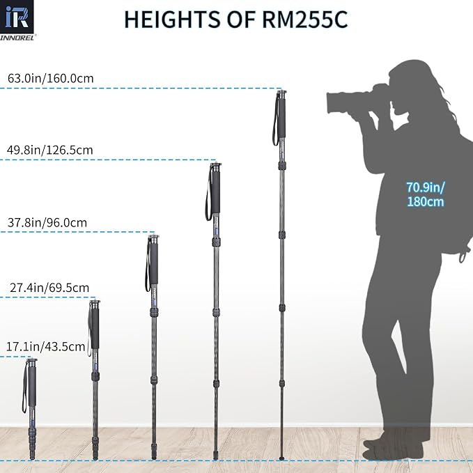 Carbon Fiber Camera Monopod INNOREL RM255C Professional Portable Compact Lightweight Travel 5-Section Monopod for Canon Nikon Sony DSLR Camera Video Camcorder DV Photography Bracket Load 15lbs/7kg - Image 5